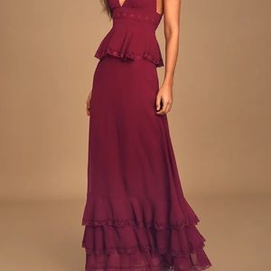 CORAL/LIGHT PINK LULU’S TIERED MAXI DRESS